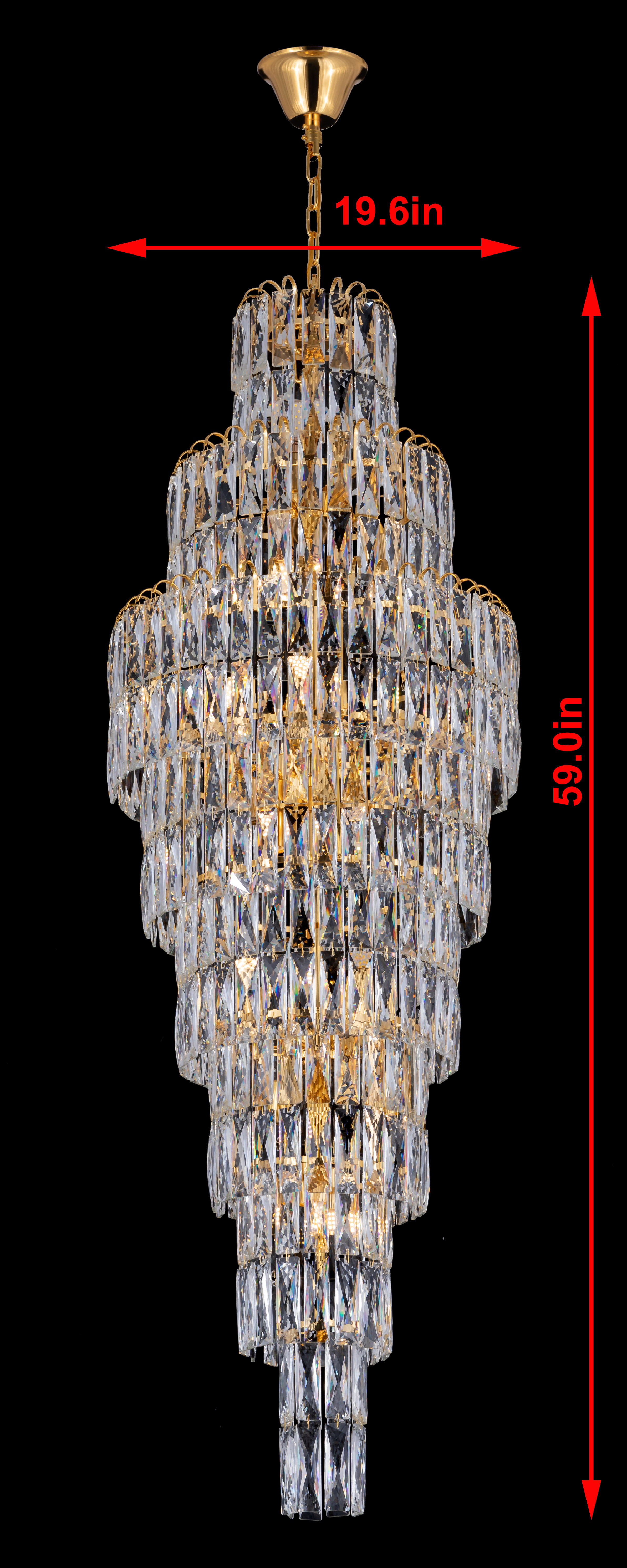 Elegant 59-Inch Tall Crystal Chandelier – Luxury Gold & Glass Pendant Light
