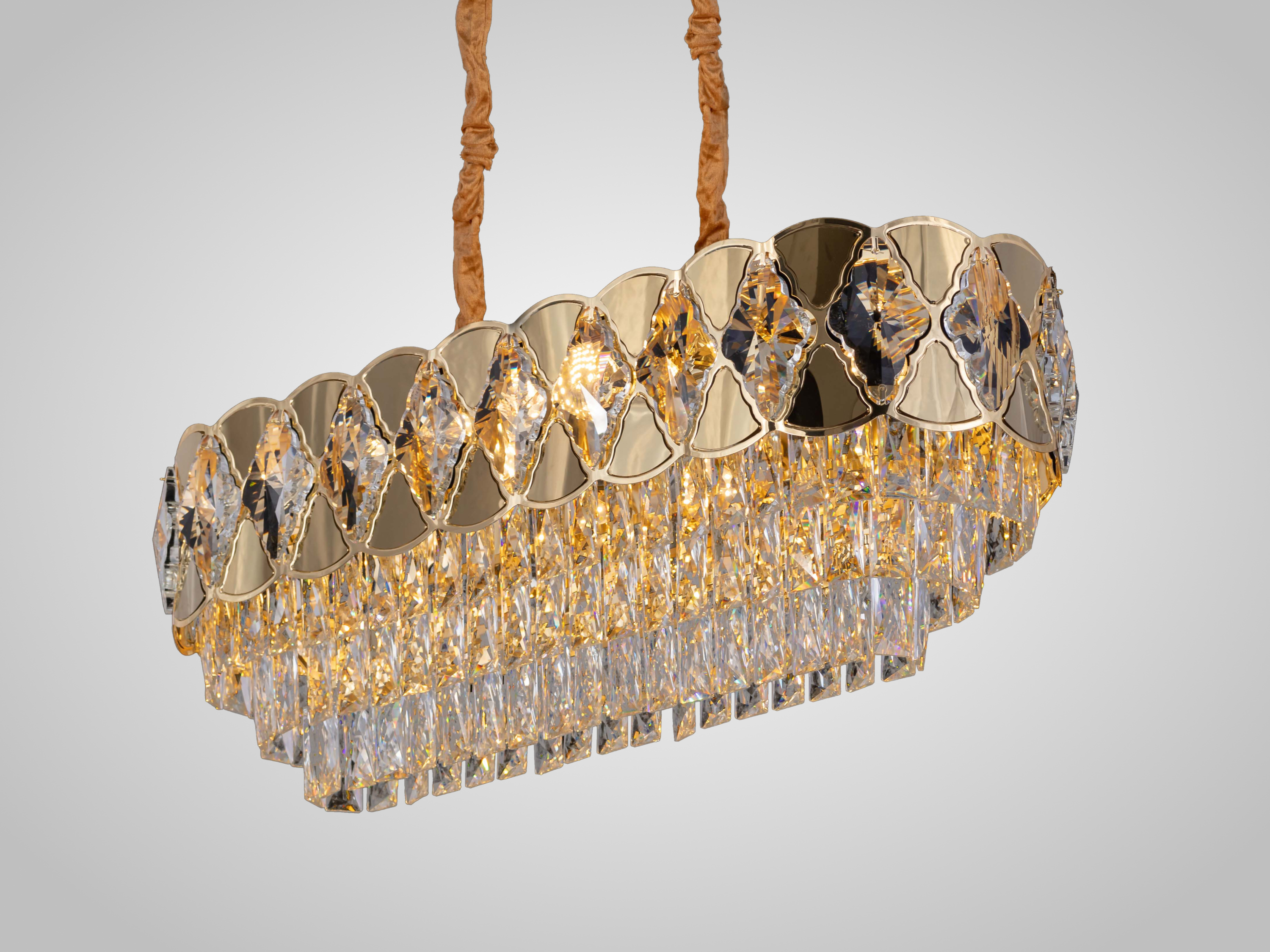 Modern Gold Crystal Rectangle Chandelier – 31.5” Luxury Dining Room or Kitchen Island Light Fixture