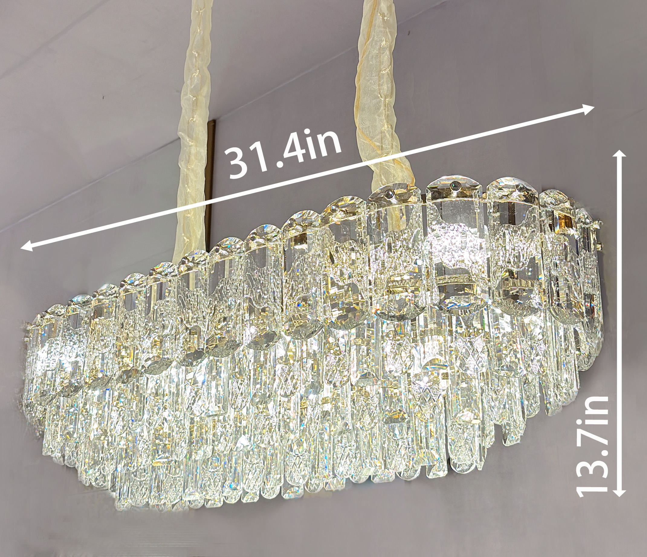 Elegant Rectangular Crystal Chandelier – 31.4" Luxury Ceiling Light for Dining Room, Kitchen Island, or Living Room