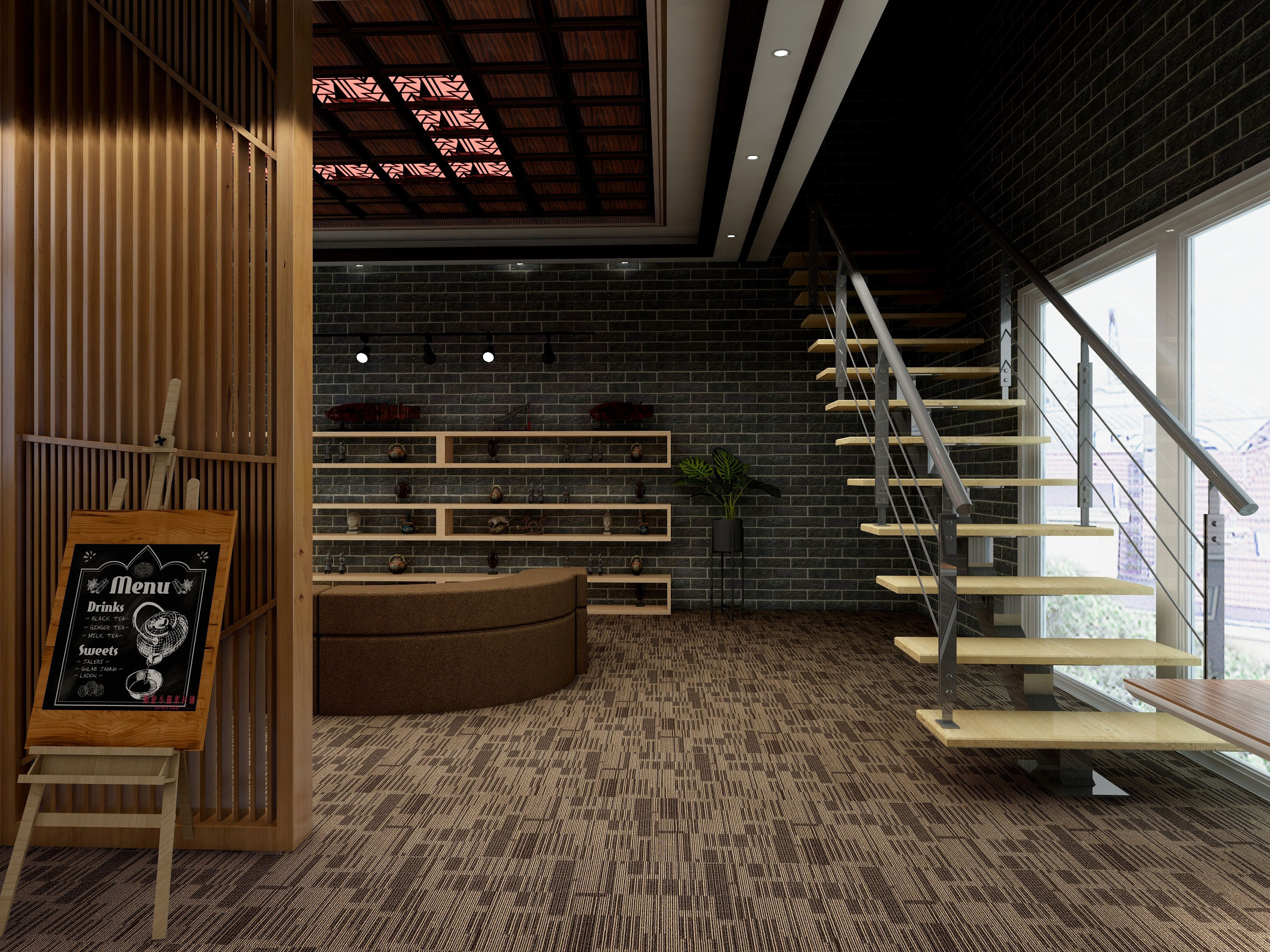 Brown 20" x 20" Premium Commercial Carpet Tile / Stain Resistant - Modern Striped Design