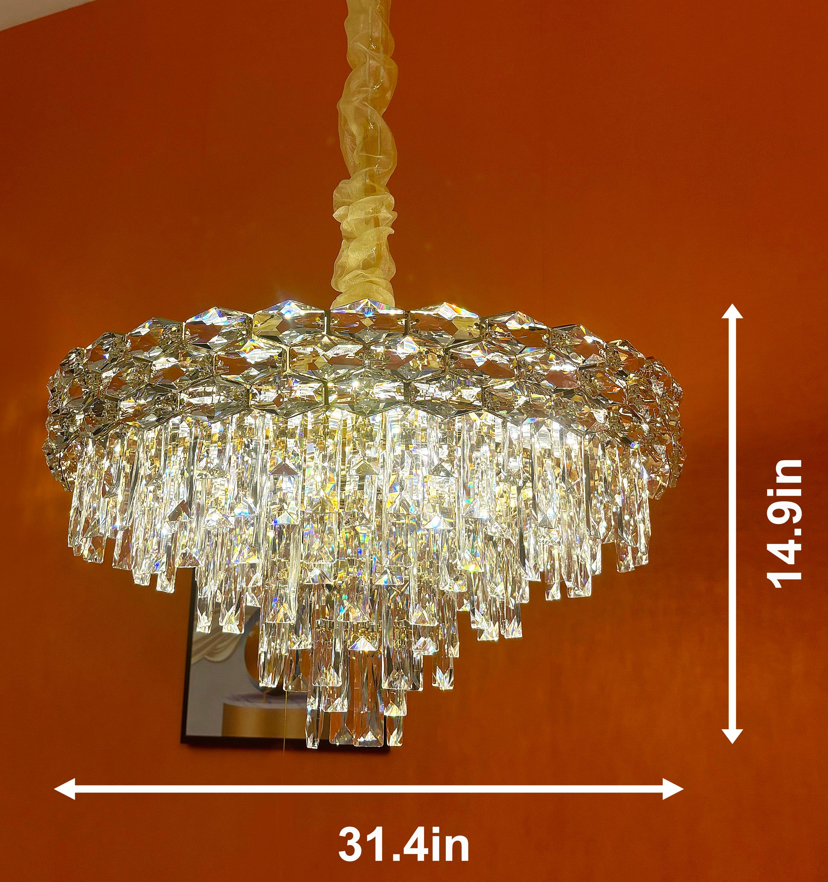 Round Crystal Chandelier – Modern LED Ceiling Light for Dining Room, Living Room, Foyer, Elegant Hanging Pendant Light