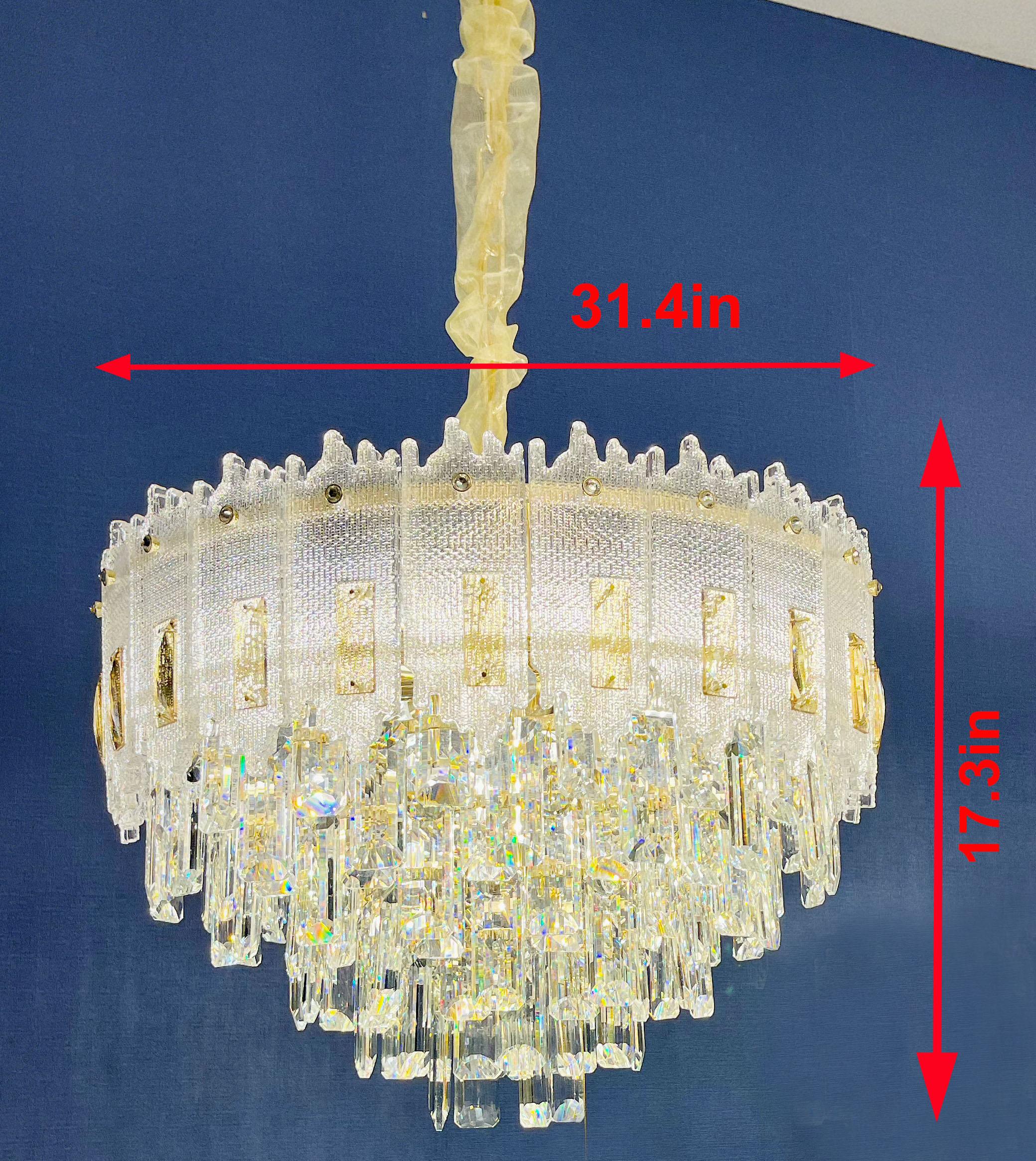 Modern Luxury Crystal Chandelier – 31.4” Round Gold Ceiling Light Fixture for Living Room, Dining Room, or Foyer