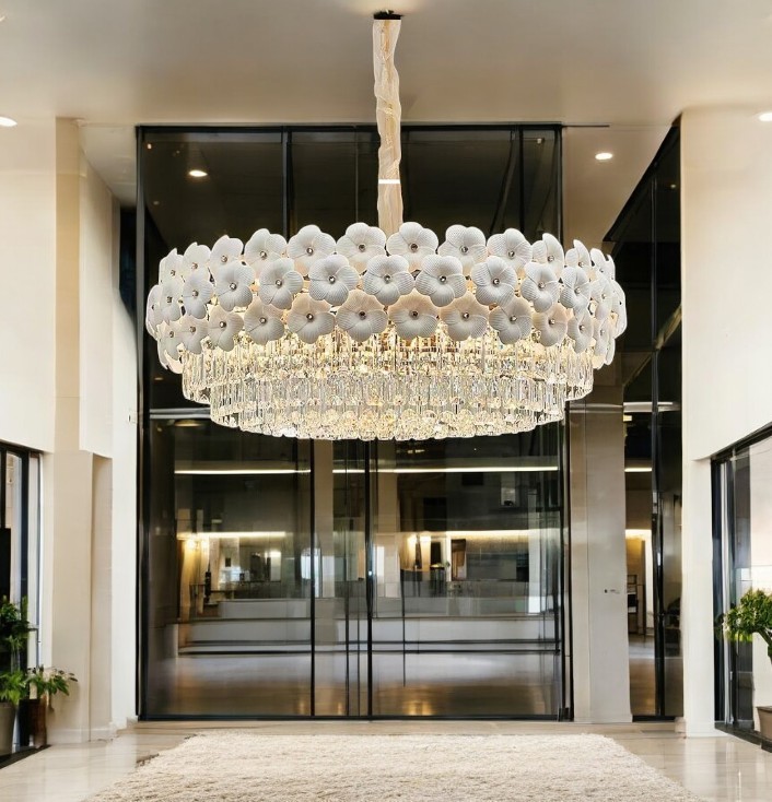 Floral Crystal Chandelier – Elegant Flower Pendant Light for Dining Room & Living Room