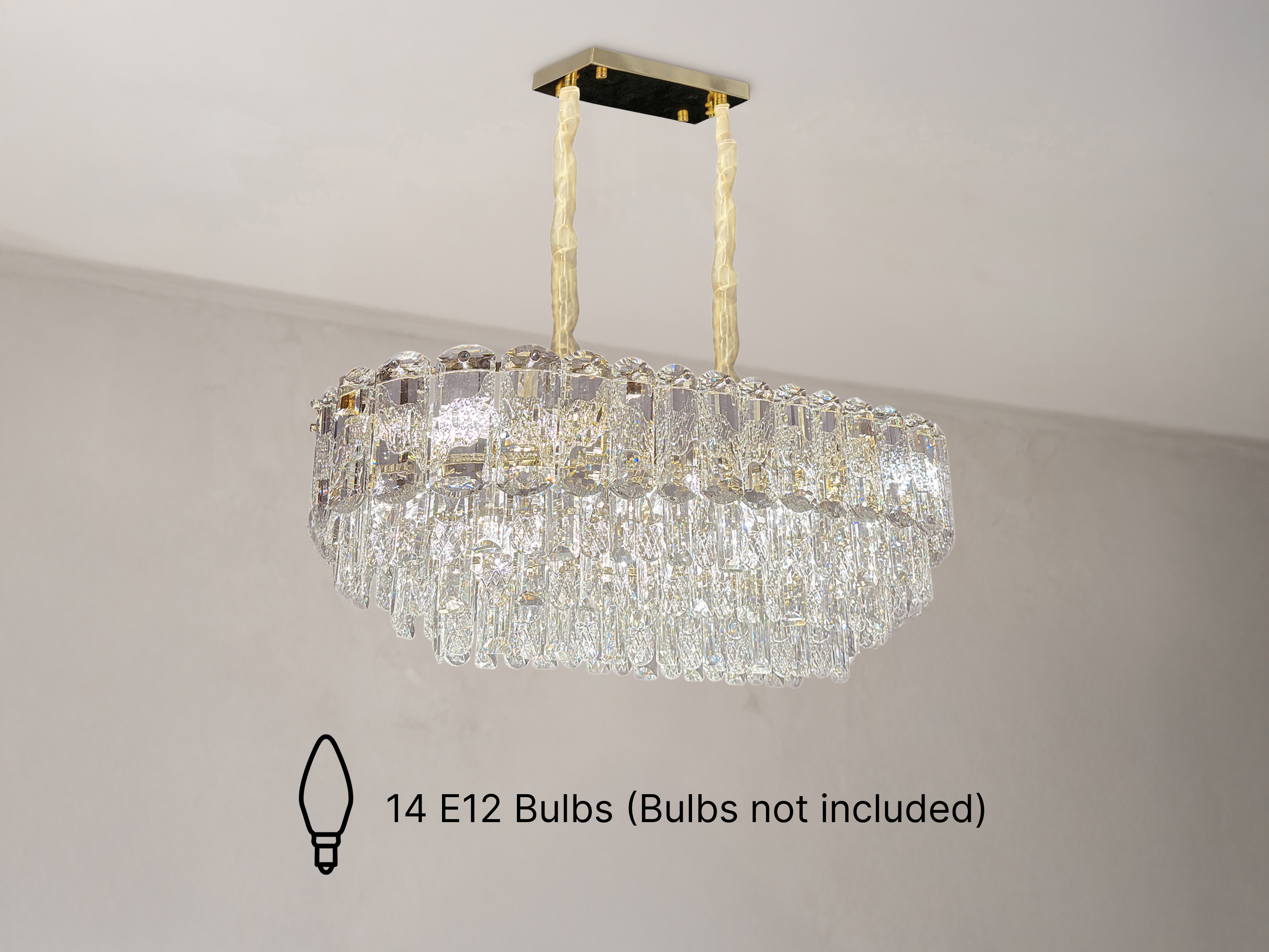 Elegant Rectangular Crystal Chandelier – 31.4" Luxury Ceiling Light for Dining Room, Kitchen Island, or Living Room