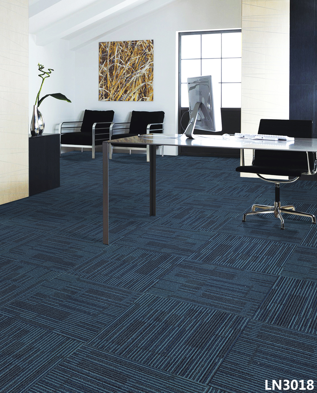 Denim 20" x 20" Premium Commercial Carpet Tile / Stain Resistant - Modern Striped Design