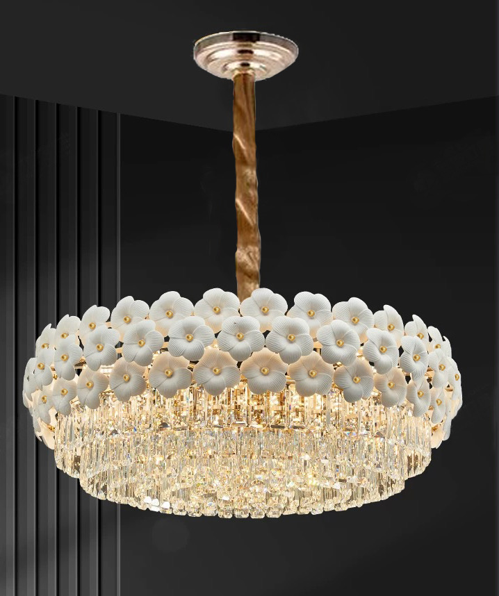 Floral Crystal Chandelier – Elegant Flower Pendant Light for Dining Room & Living Room