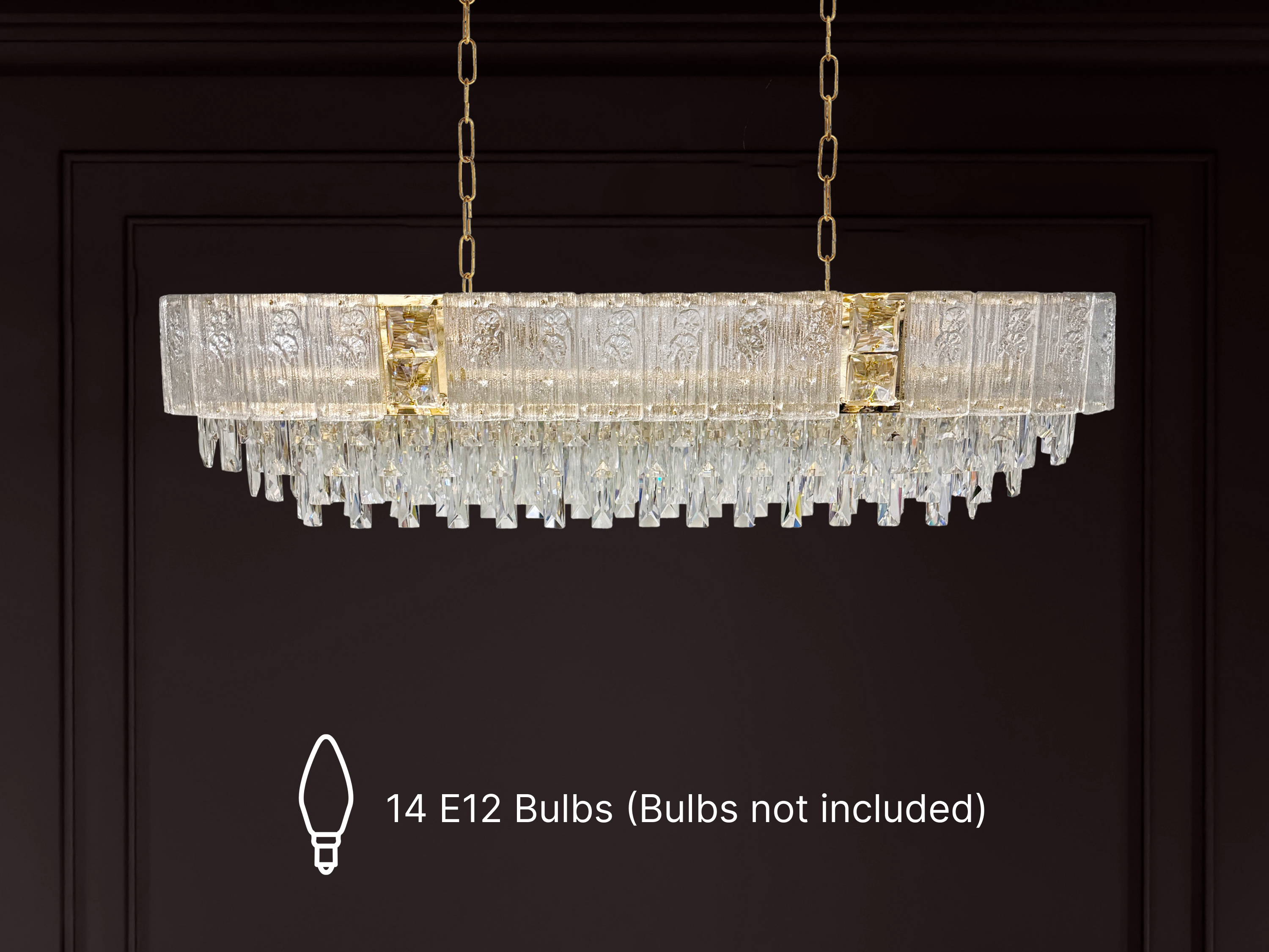 Crystal Rectangular Chandelier – Modern LED Ceiling Light for Dining Room, Living Room, Kitchen, Elegant Glass Pendant Lighting