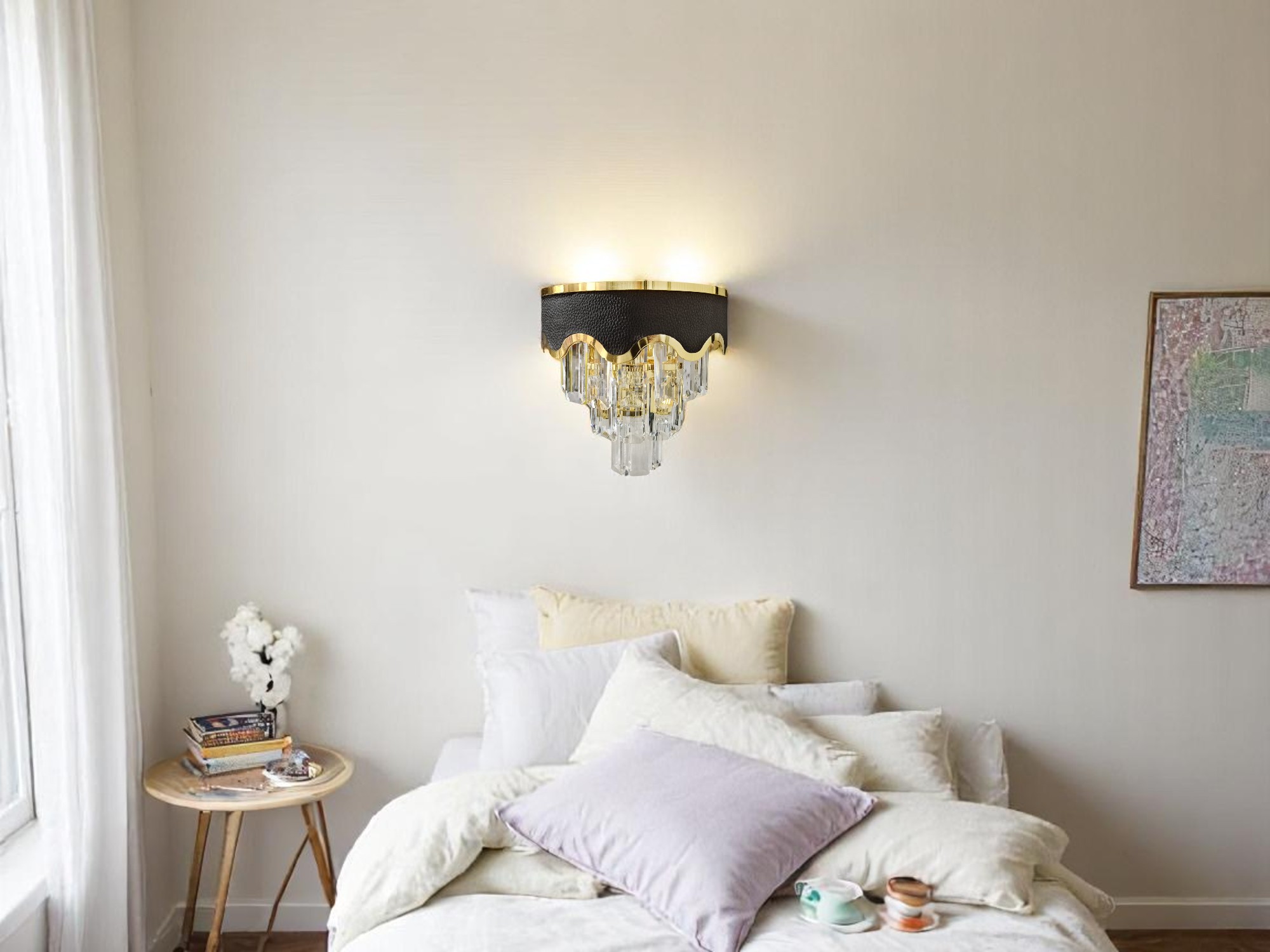 Crystal Wall Chandelier with Gold Finish – 2-Layer LED Accent Light