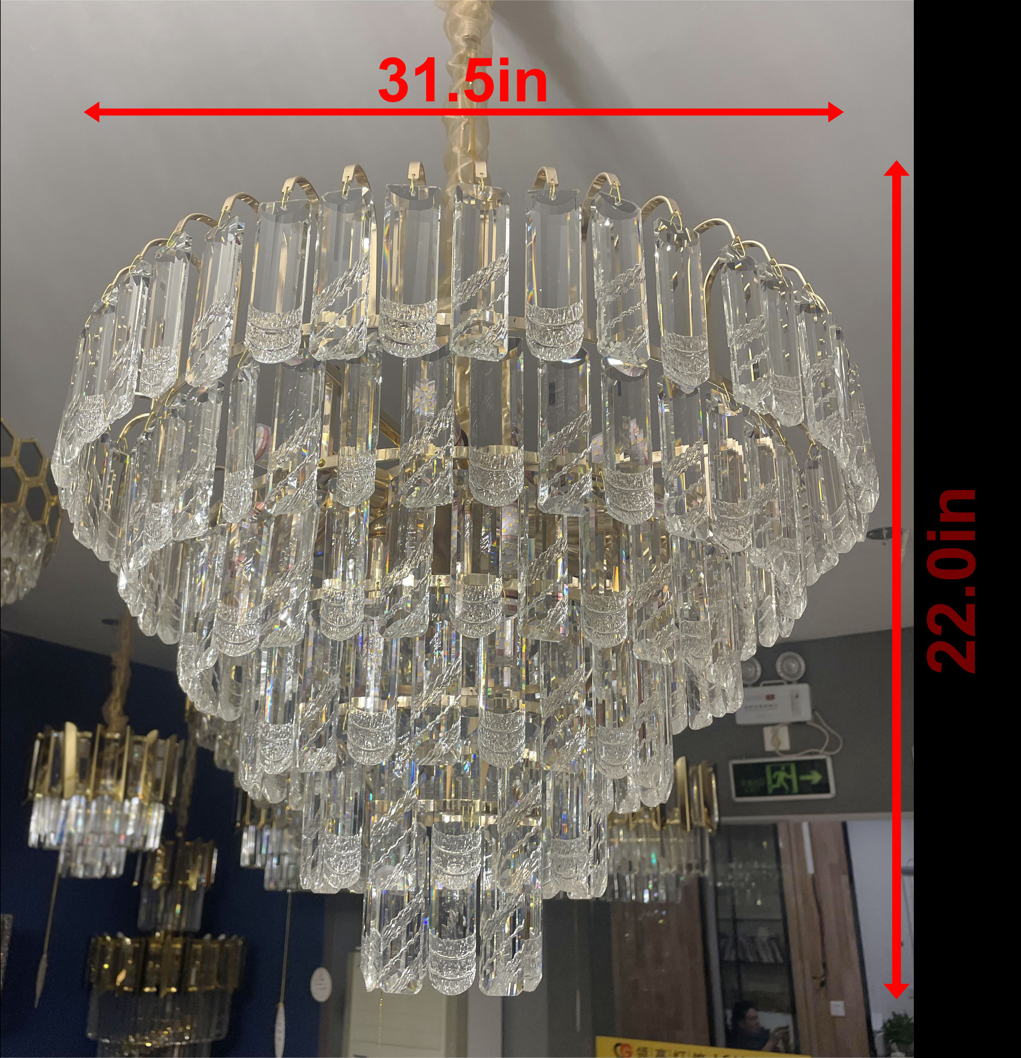 Luxury Crystal Tiered Chandelier – Wide Modern Round Pendant Light for Dining Room, Living Room
