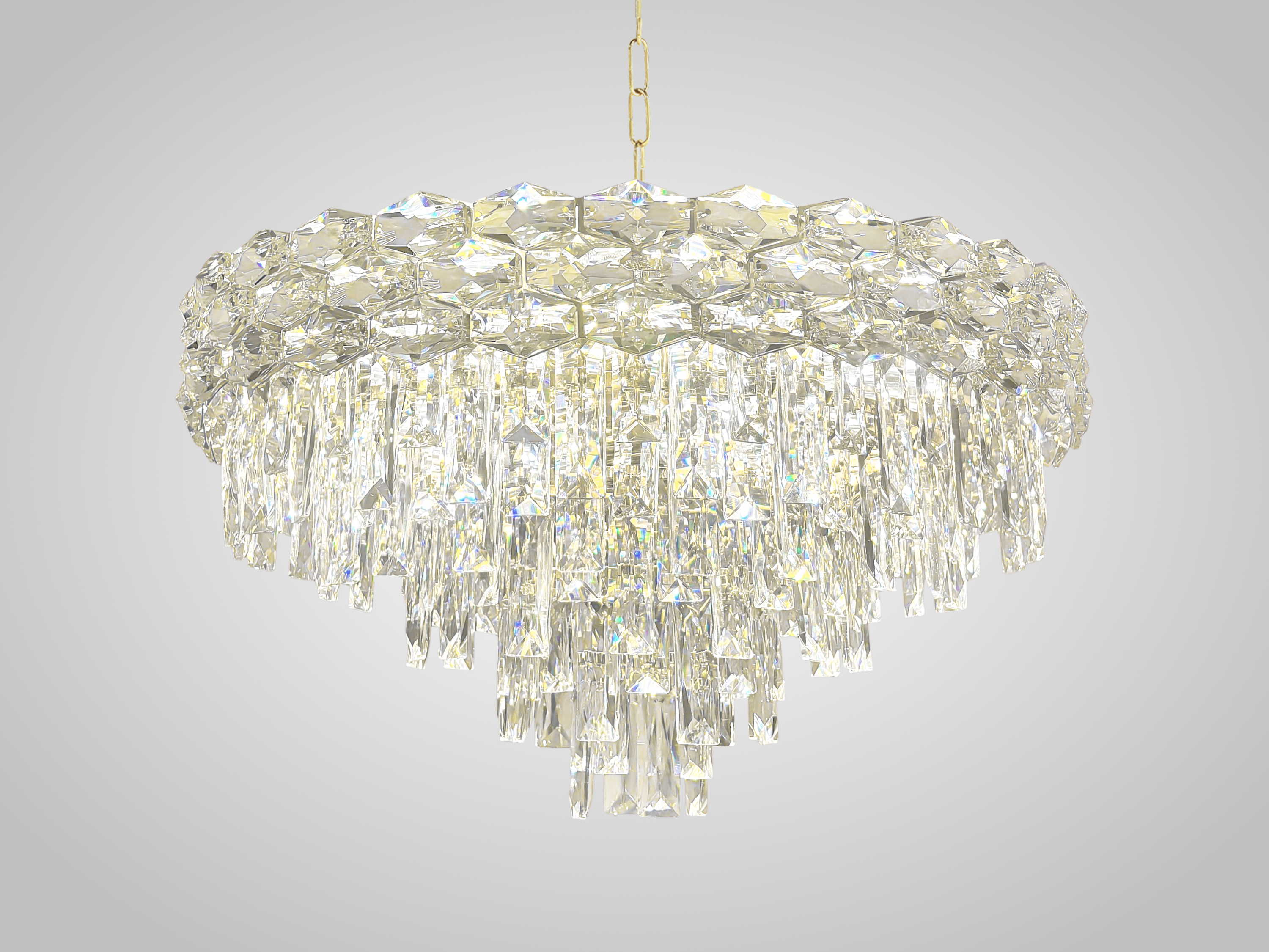 Round Crystal Chandelier – Modern LED Ceiling Light for Dining Room, Living Room, Foyer, Elegant Hanging Pendant Light
