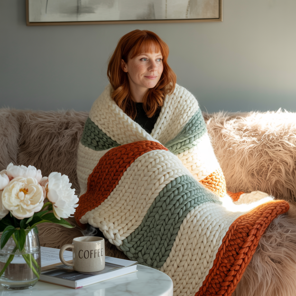 Chunky Knit Striped Blanket