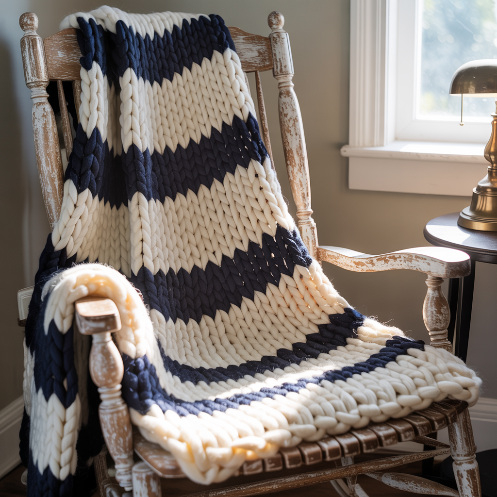 Chunky Knit Striped Throw Blanket