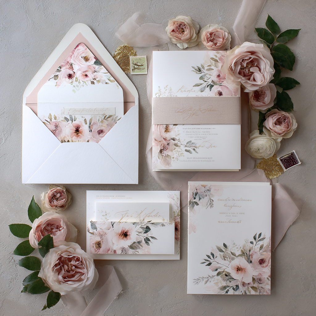 Elegant Floral Wedding Invitation Suite