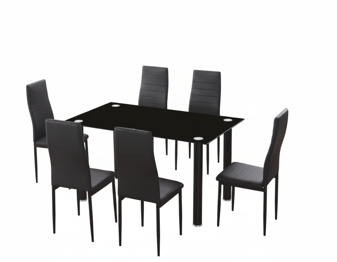 Conjunto de Comedor: Mesa Rectangular 140x80 cm con 6 Sillas de Piel Sintética