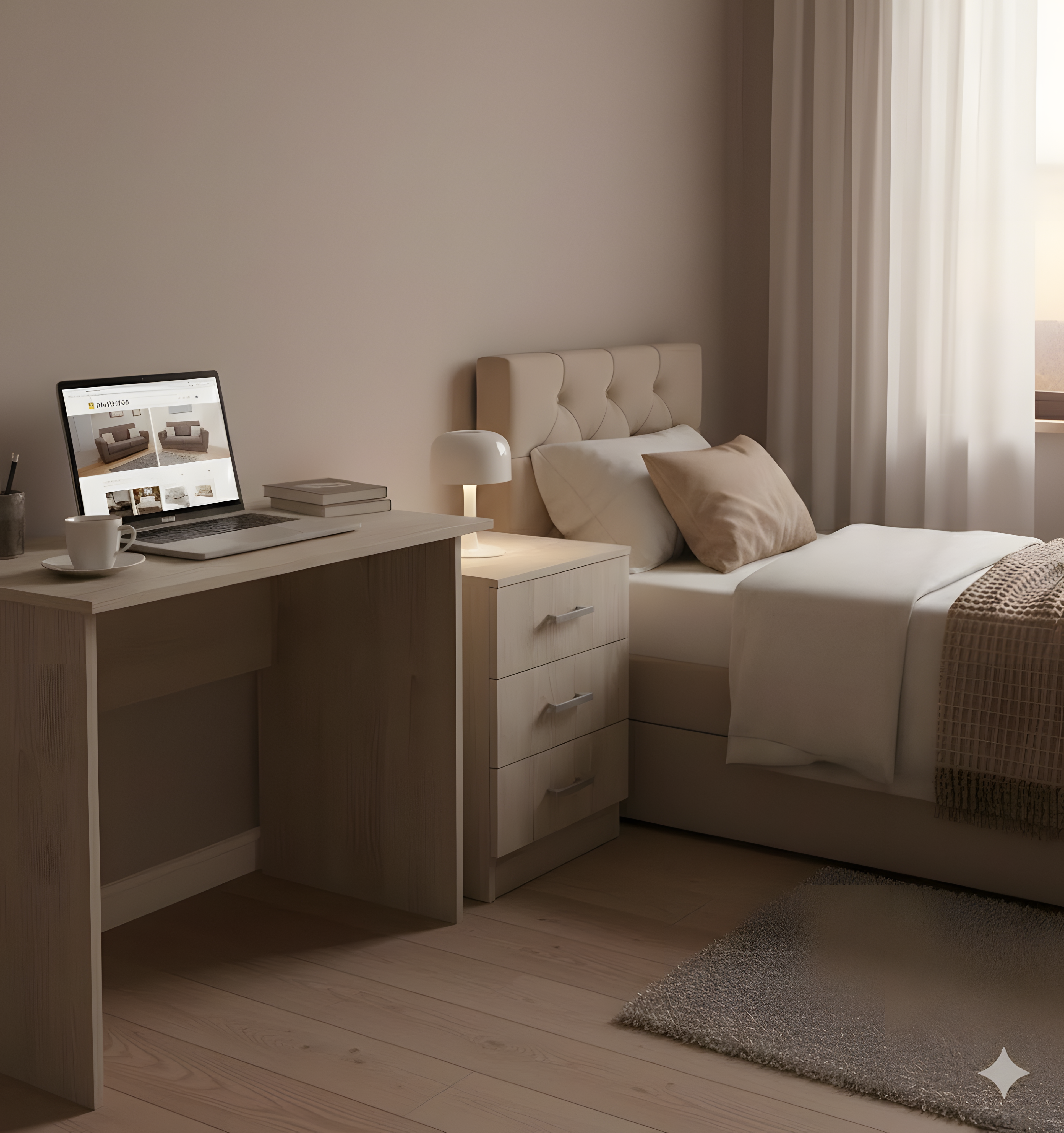 Mesita de Noche Barata Blanca de Madera – Estrecha y Moderna