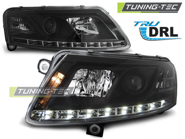 Priekiniai žibintai, juodi, tinka Audi A6 C6 04.04-08