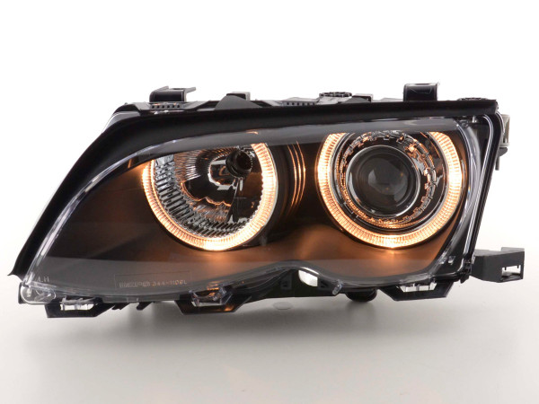 BMW 3 serijos E46 sedano (01–03 m.) juodi „Angel Eye“ priekiniai žibintai