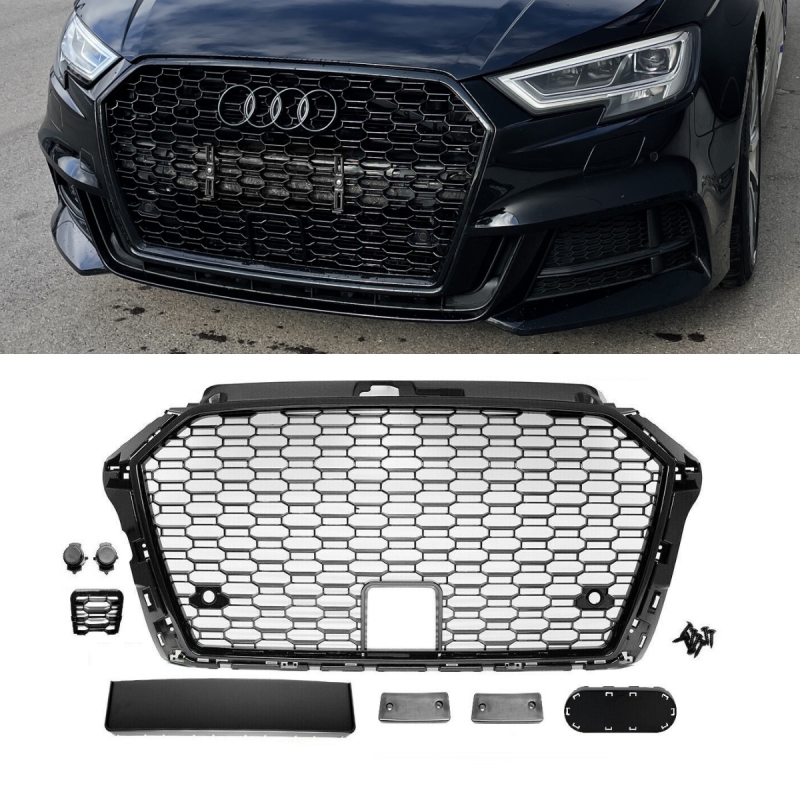 Radiatoriaus grotelės korio formos PDC +ACC juodos blizgios tinka Audi A3 8V Facelift ne RS3 nuo 2016 m.