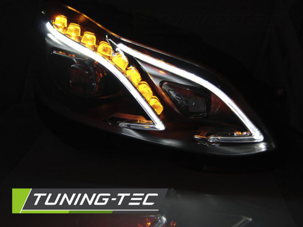 Priekiniai žibintai „True DRL“ juodi, tinkantys Mercedes W212 13-16