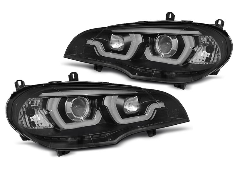 Priekiniai žibintai su vamzdiniais žibintais, juodi, tinkantys BMW X5 E70 07-13