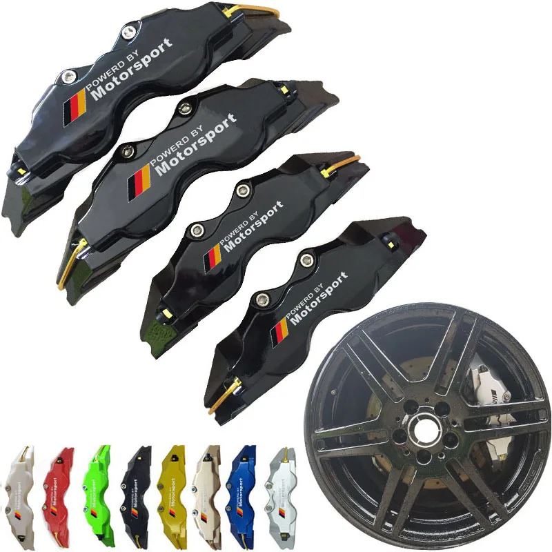 4 vnt. ABS plastikinių diskinių stabdžių suportų dangtelių su M Power Motor Sport lipduku BMW priekiniam ir galiniam automobilio stiliui
