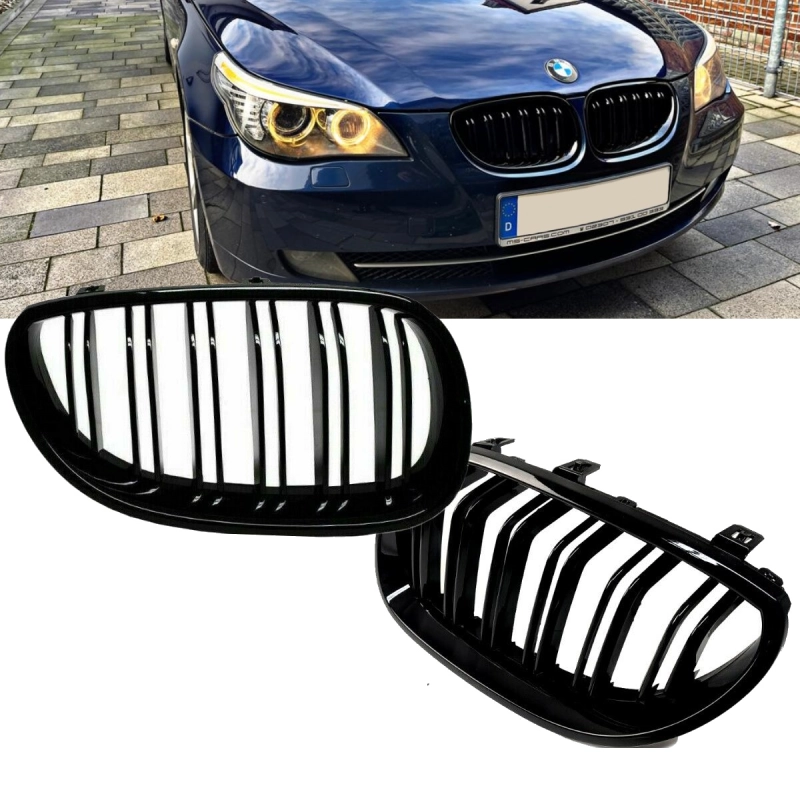 BMW E60 E61 dvigubos grotelės (03-10), blizgios juodos