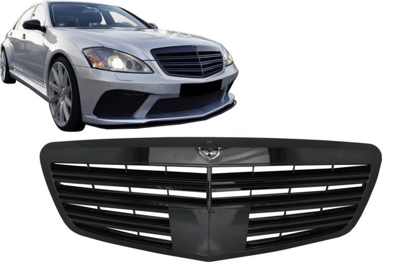 ANG S65 Look juodos blizgios priekinės grotelės Mercedes W221 Facelift 2010-2013