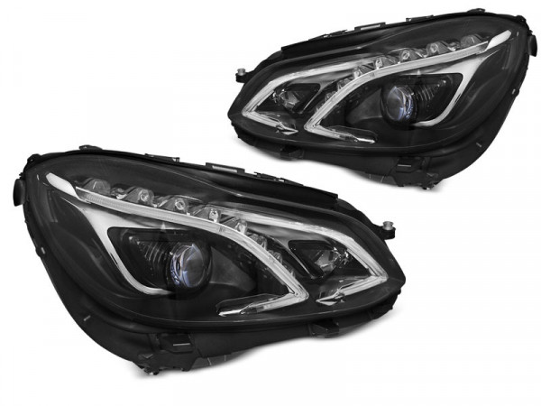Priekiniai žibintai „True DRL“ juodi, tinkantys Mercedes W212 13-16