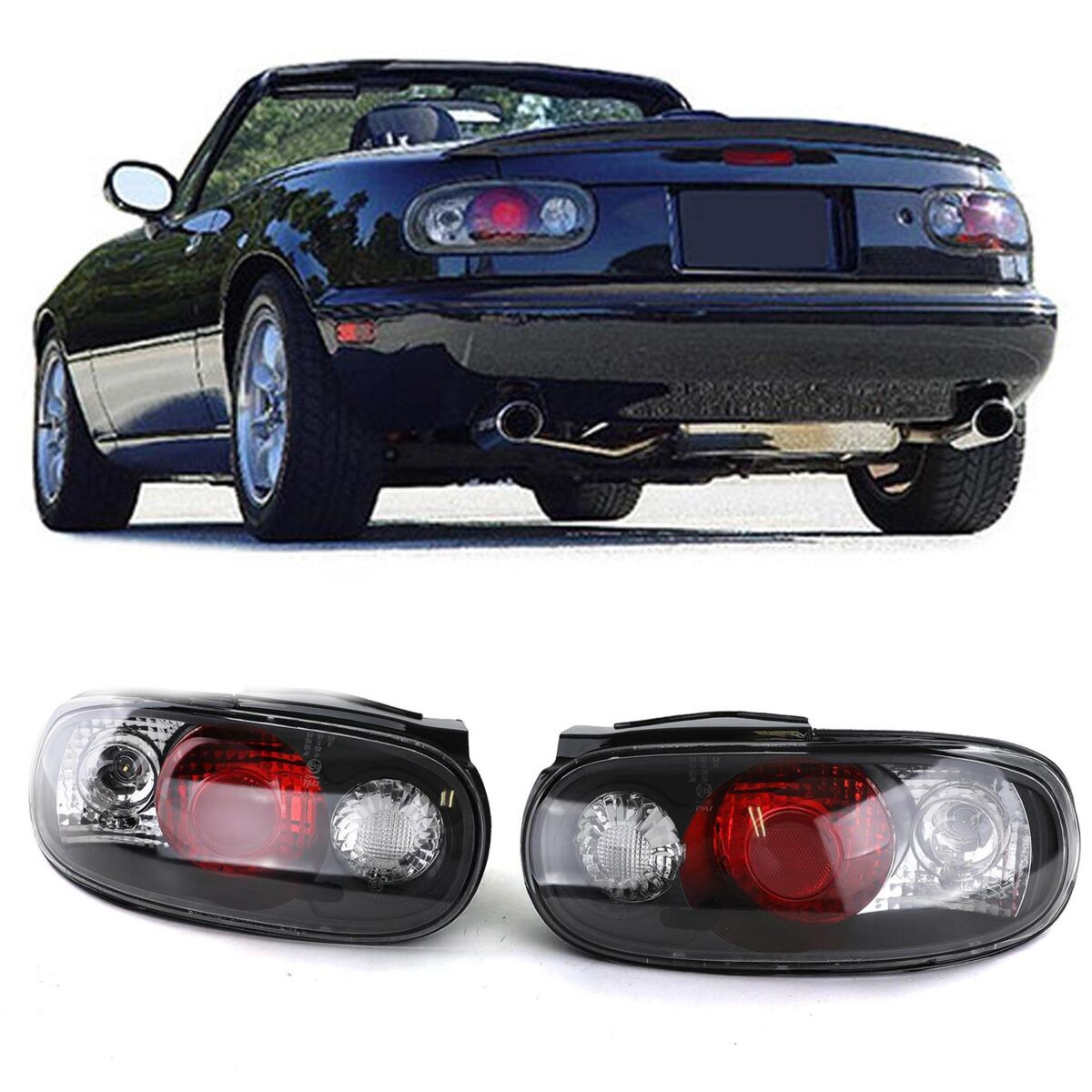 Juodi skaidrūs galiniai žibintai, skirti MAZDA MX5 MK1 89-97
