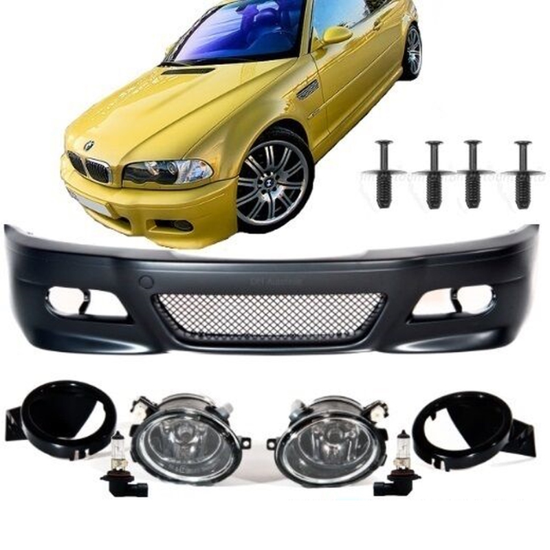 Sportinis priekinis bamperis tinka BMW E46 pre-facelift + NSW + kniedės, ne M3