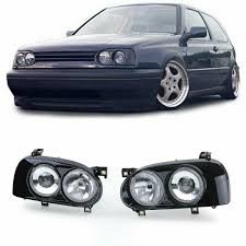 DE dvigubi priekiniai žibintai H1 H3 juodi, pora, VW Golf 3 91-97