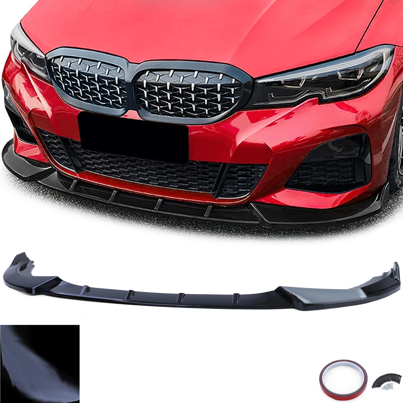 Priekinis spoileris sport lipdukai juodi blizgūs tinka BMW 3 serijos G20 G21 2019-2022 modeliams