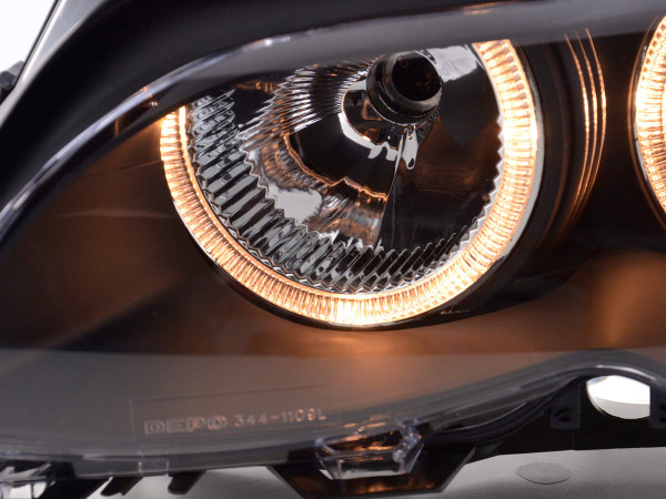 BMW 3 serijos E46 sedano (01–03 m.) juodi „Angel Eye“ priekiniai žibintai