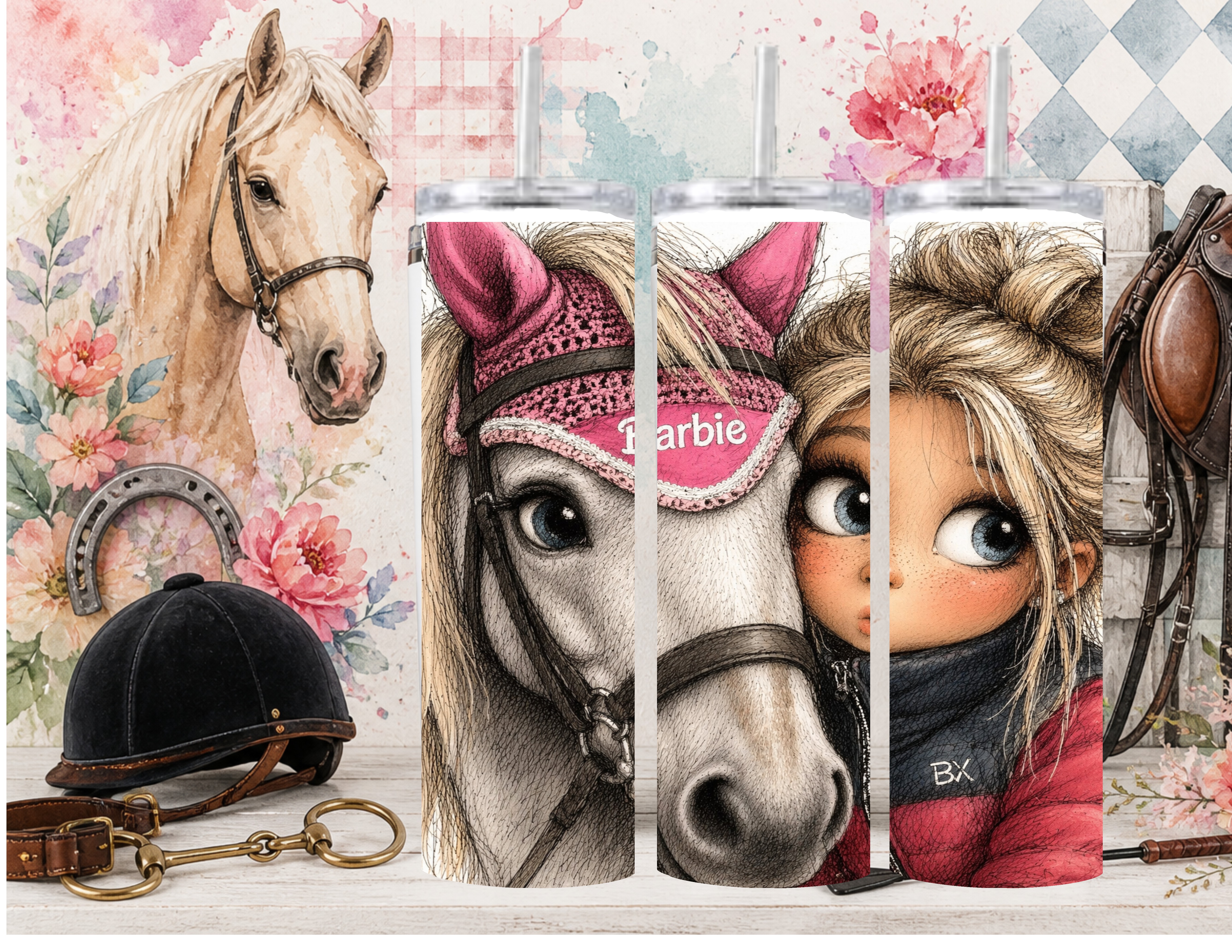 Horse and Rider Themed Tumbler Set
