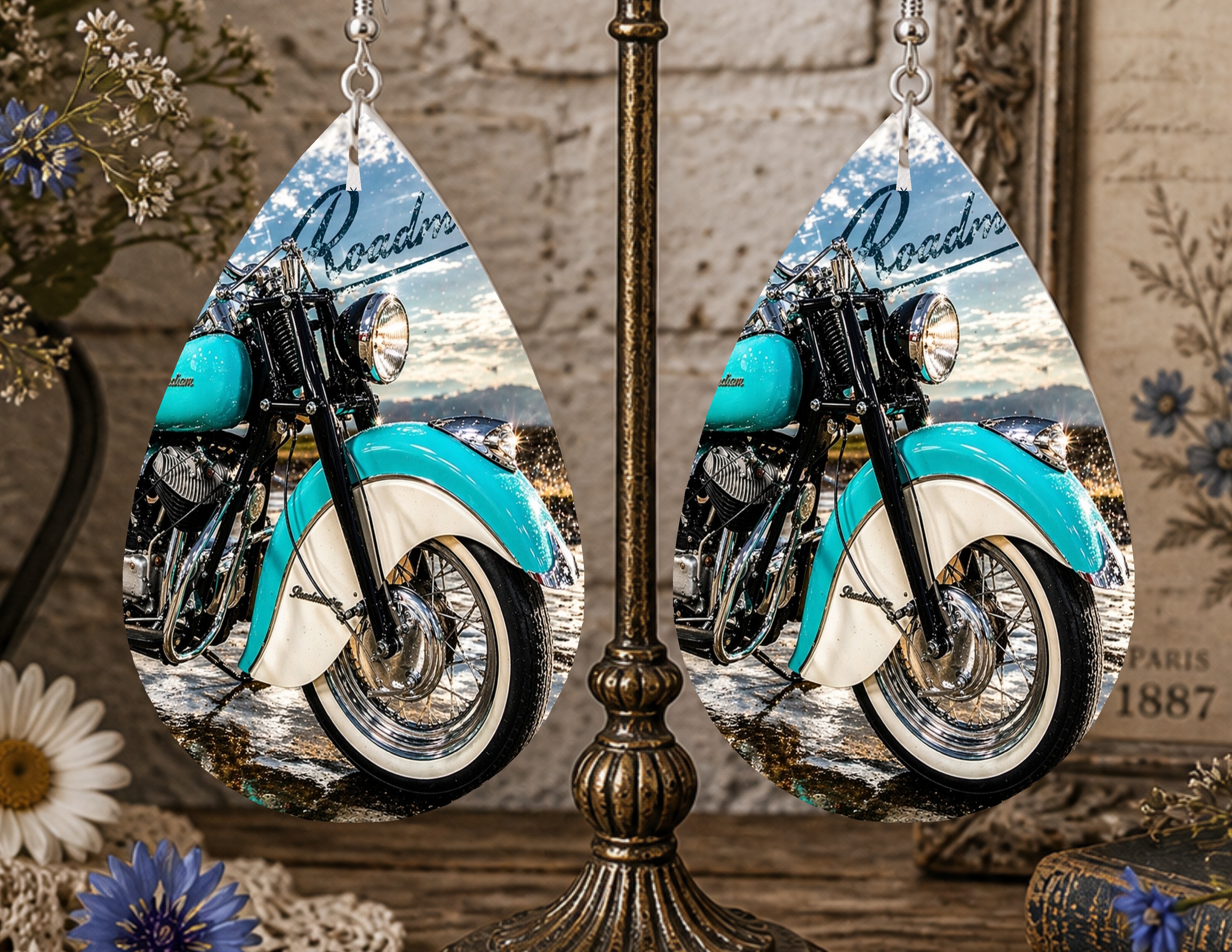 Retro Motorcycle Teardrop Earrings