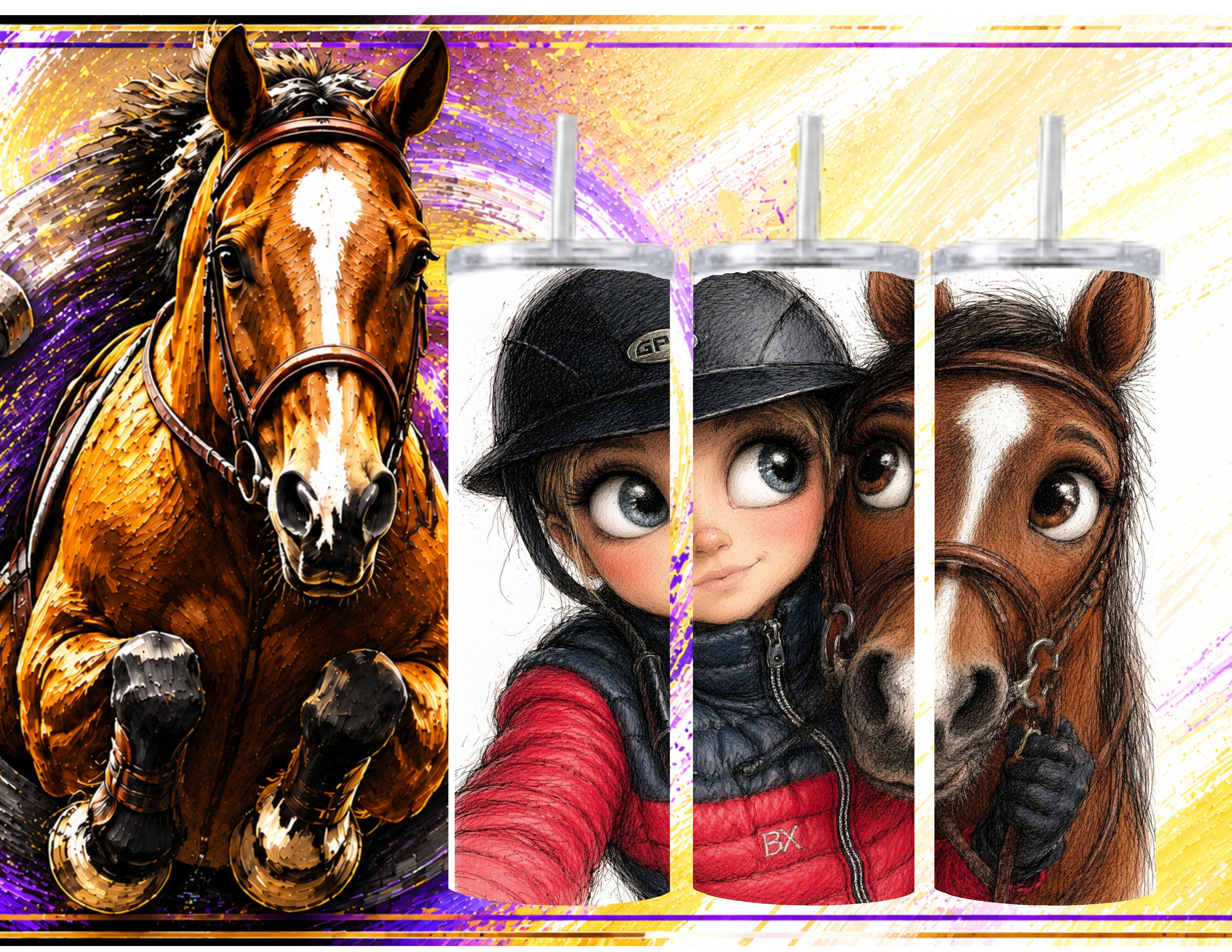 Equestrian-Themed Stainless Steel Tumblers
