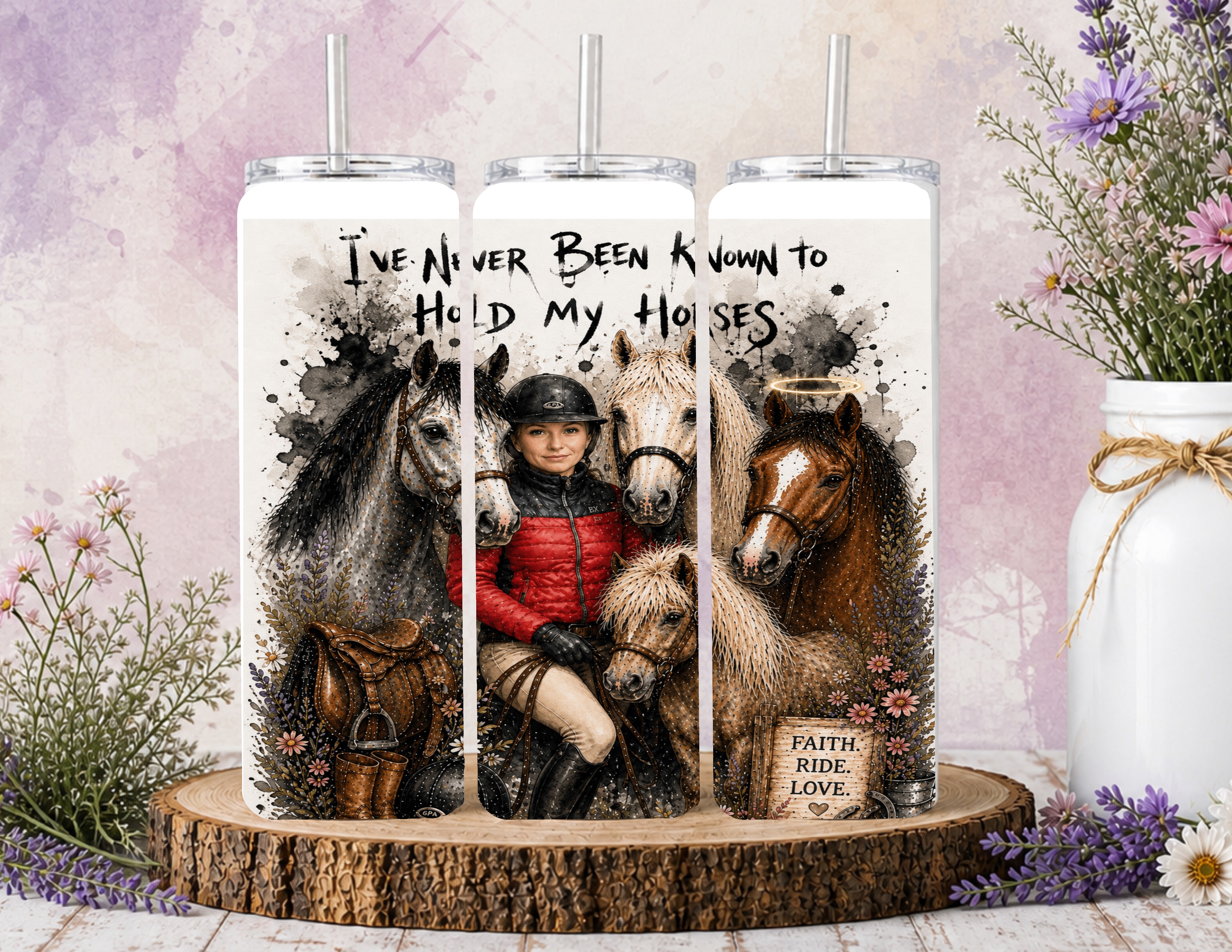 Equestrian-Themed Stainless Steel Tumblers