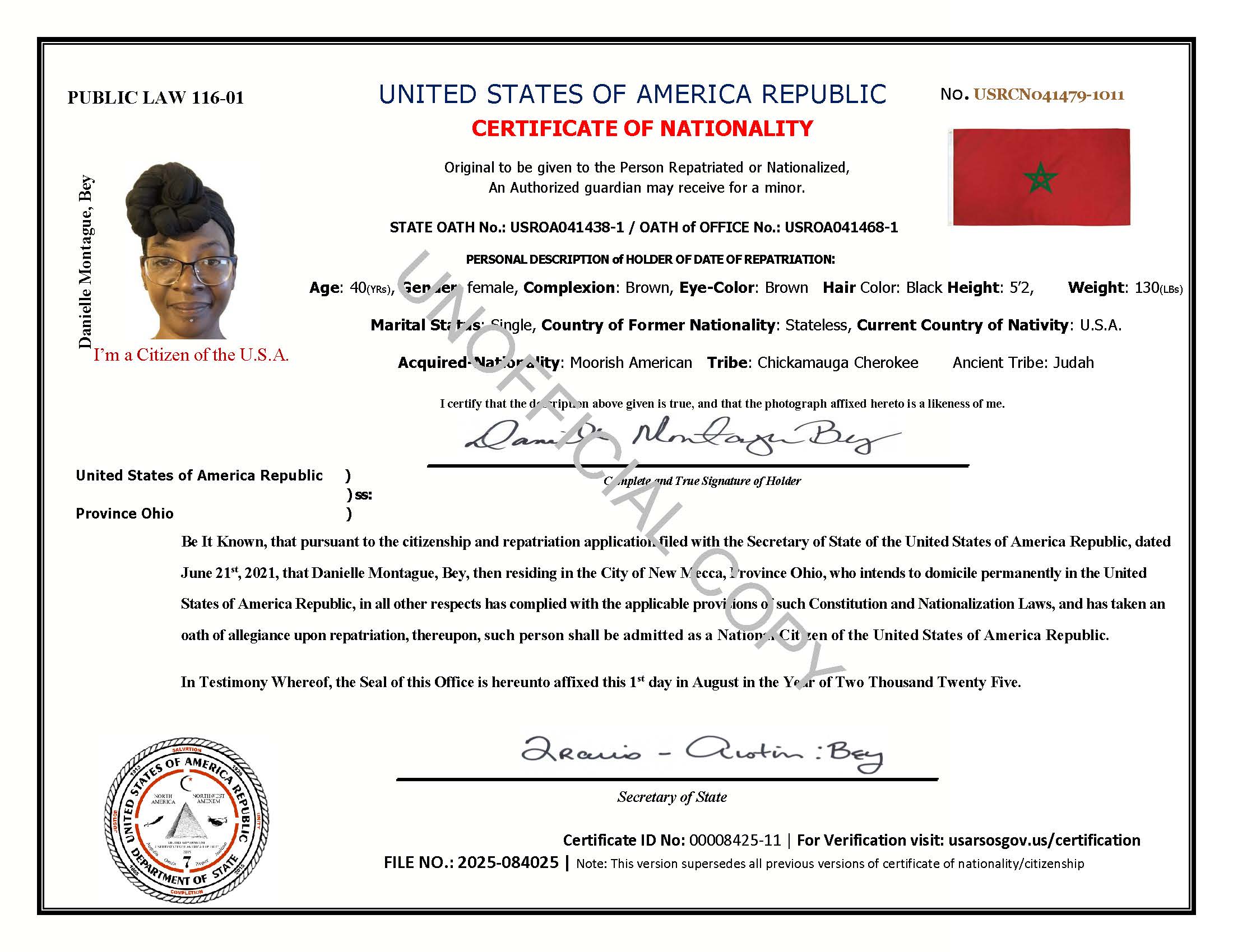 CERTIFICATE OF NATIONALITY  ---  FILE NO: 2025 – 73100