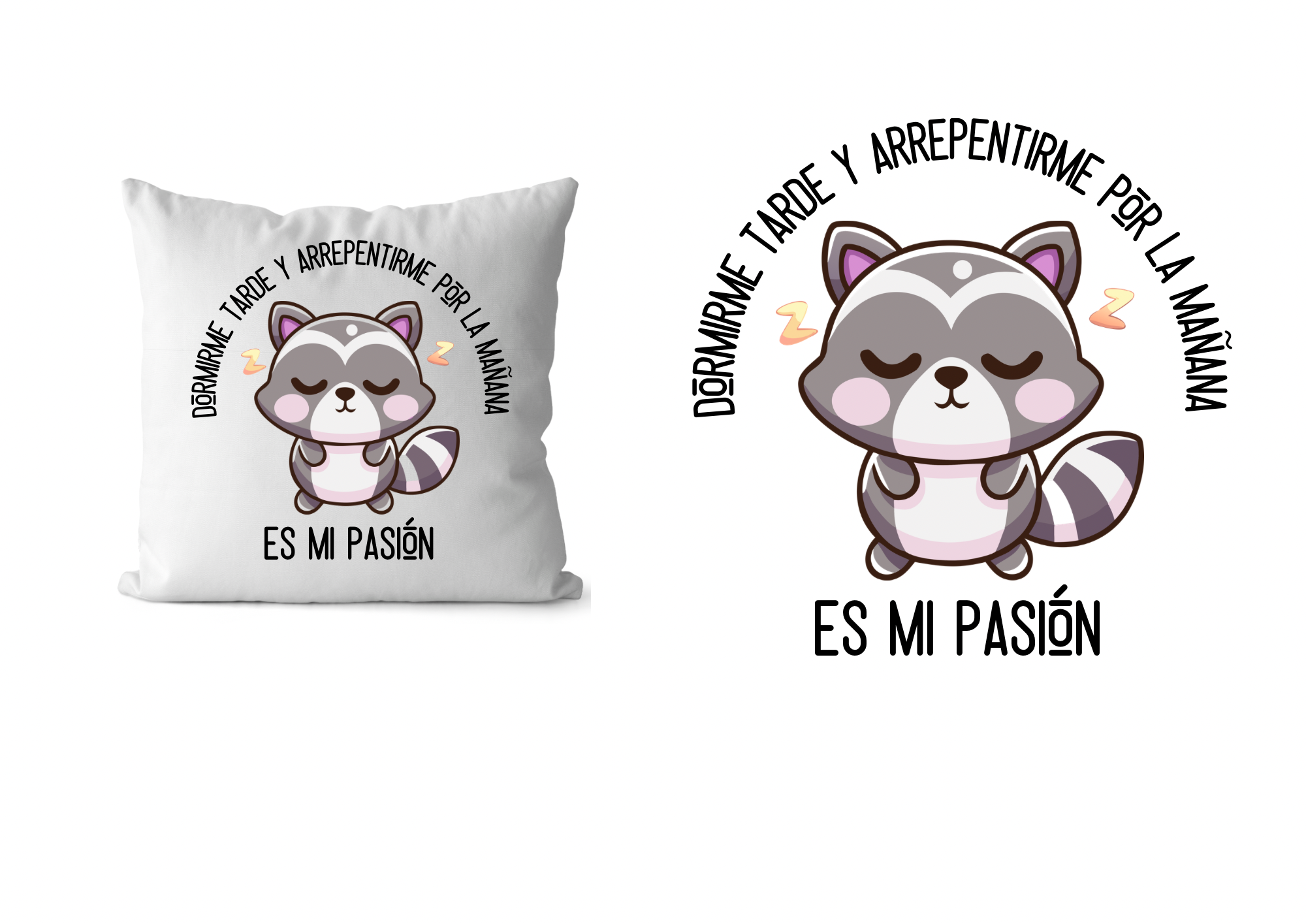 Cojín con mapache dormilón