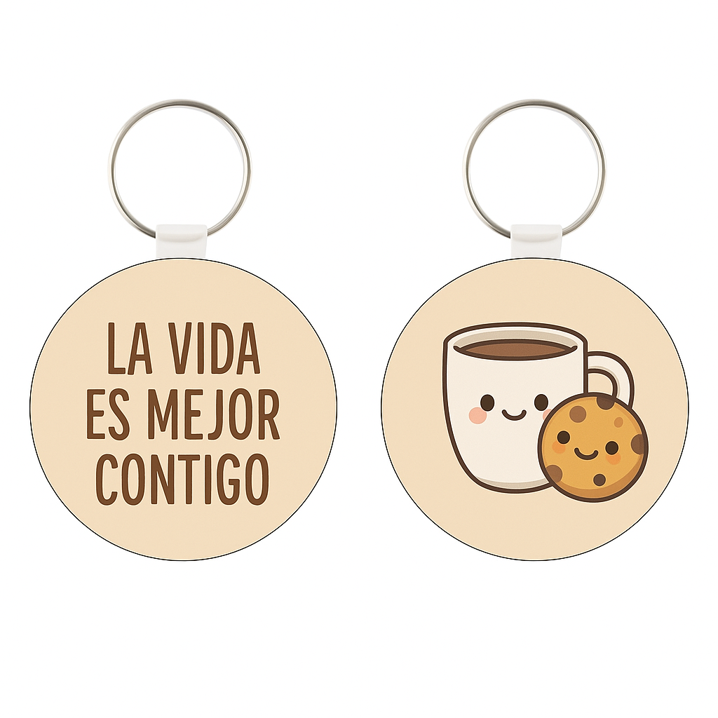 Llavero con diseño de café y galleta
