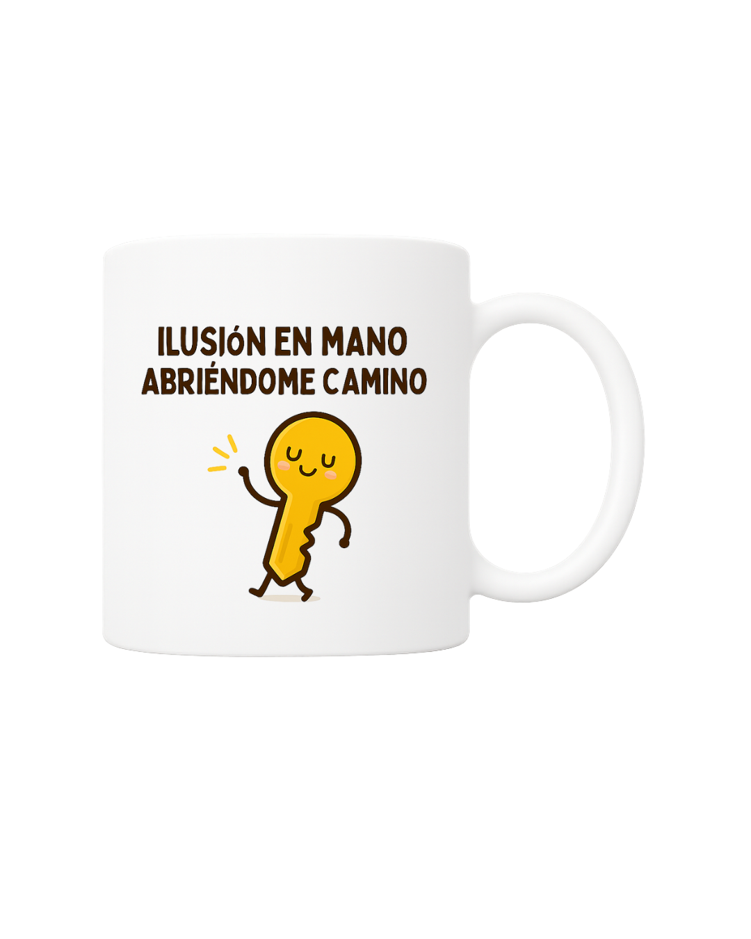 Taza motivacional con dibujo de llave
