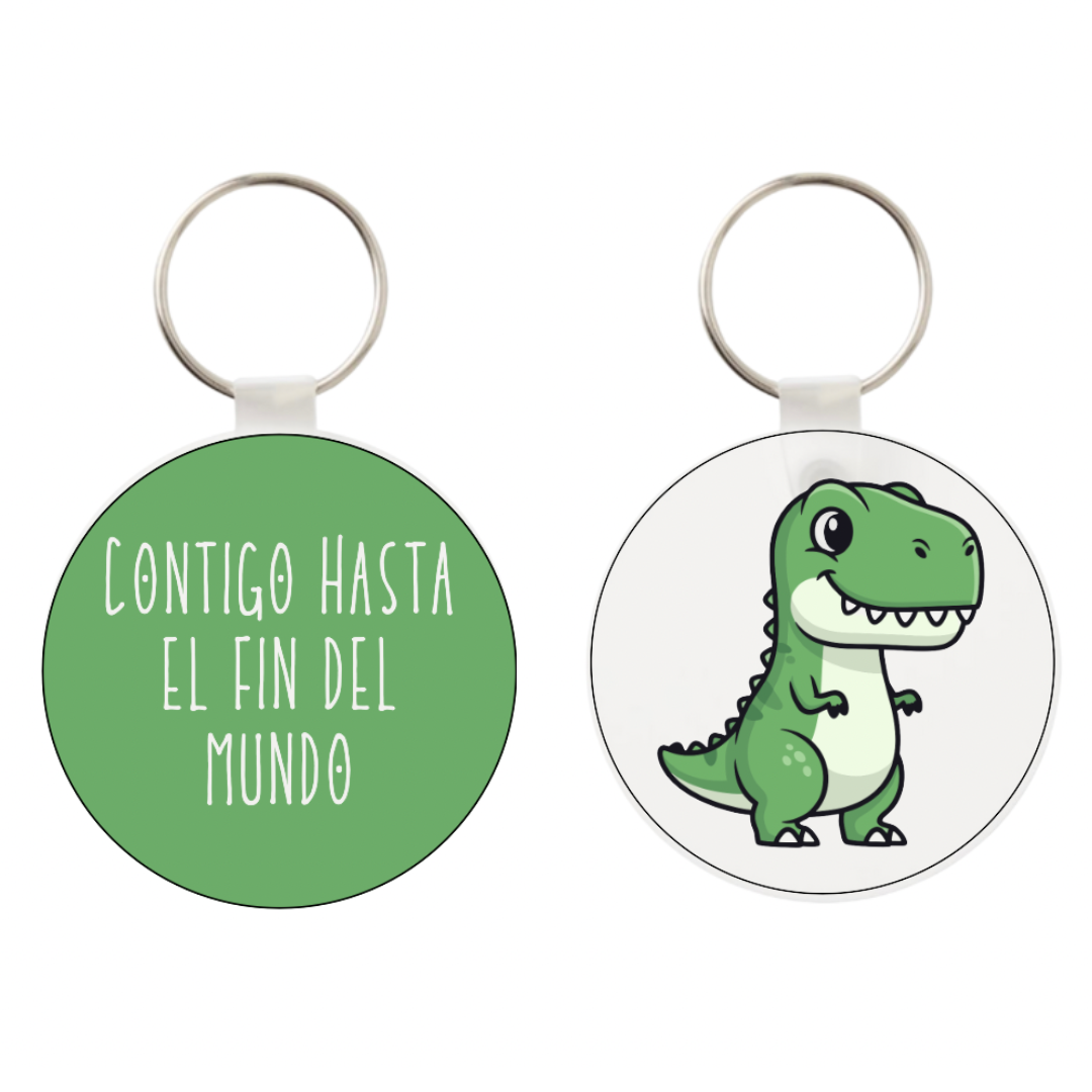 Llavero redondo de dinosaurio