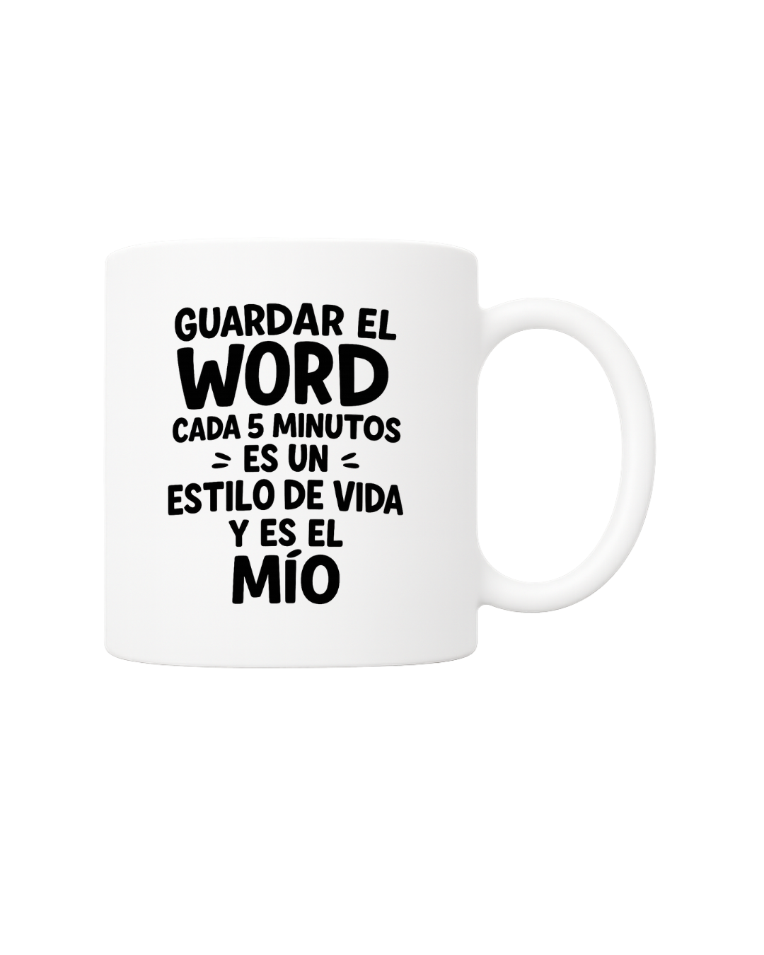 Taza con frase divertida sobre guardar Word