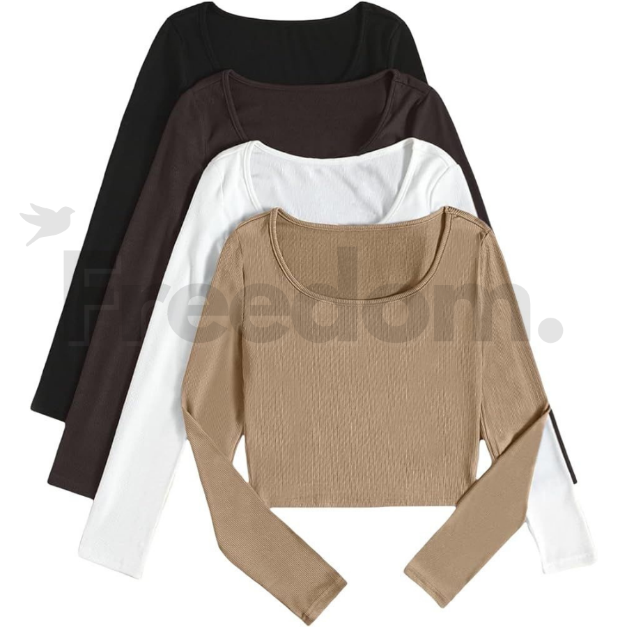 Crop rib manga larga
