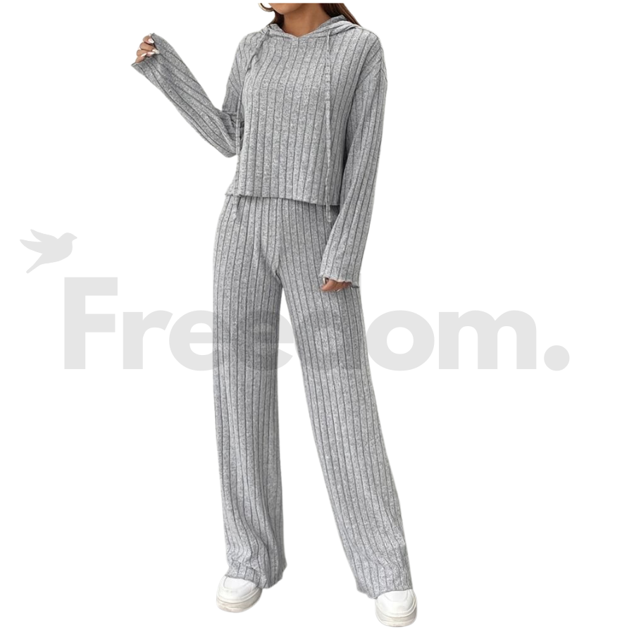 Conjunto Rib Pantalón Palazo + Polo con capucha