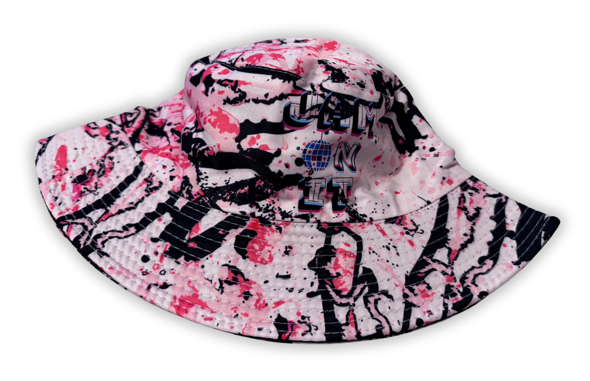 Splattered Paint Bucket Hat in Pink, Red, Black, and White