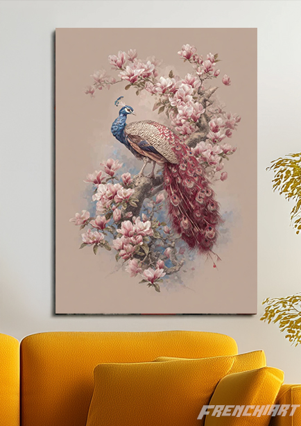 Tableau mural paon et fleurs