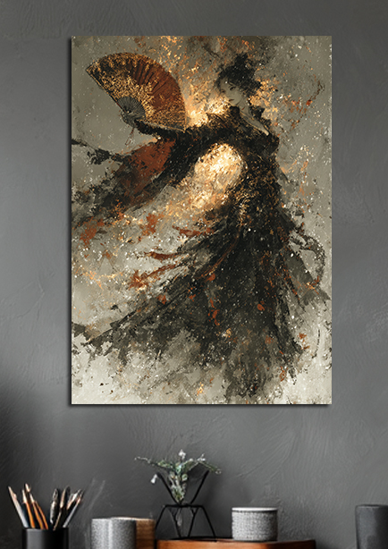 Tableau abstrait - Femme avec éventail