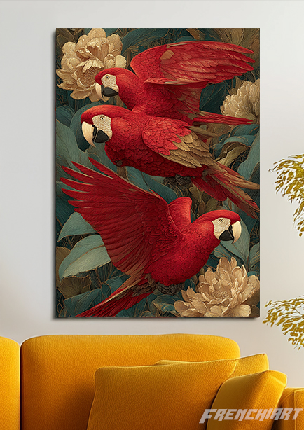 Tableau de perroquets rouges