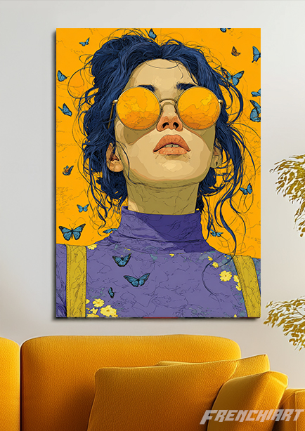 Tableau pop-art femme et papillons